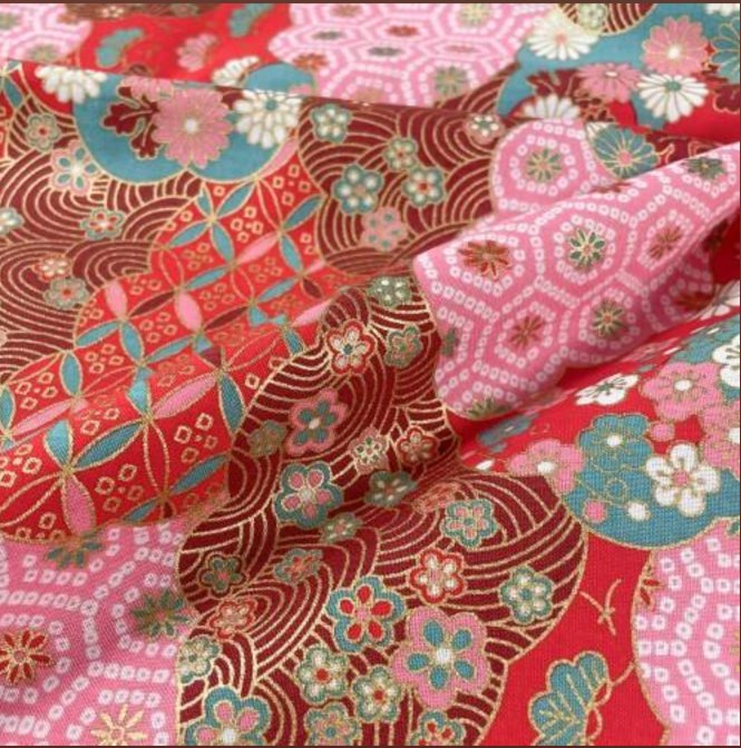 Coupon de Tissu Japonais - Mosaïque Rose et Turquoise Réversible - NAKA FABRICS Tissus Naka Fabrics 