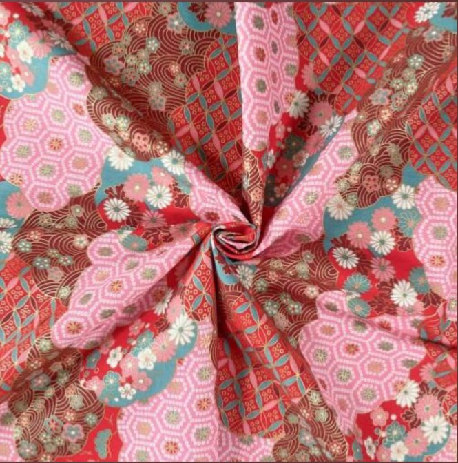 Coupon de Tissu Japonais - Mosaïque Rose et Turquoise Réversible - NAKA FABRICS Tissus Naka Fabrics 