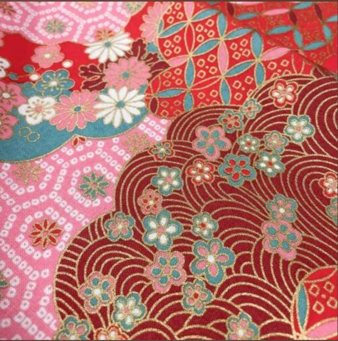 Coupon de Tissu Japonais - Mosaïque Rose et Turquoise Réversible - NAKA FABRICS Tissus Naka Fabrics 
