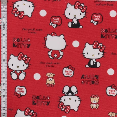 Coupon patchwork -Tissu Hello Kitty bear dot rouge - 50x55cm Tissus 3b com 