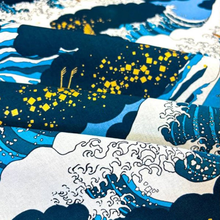 Coupon Tissu Japonais - Grande Vague Hokusai Bleu Marine - NAKA FABRICS Tissus Naka Fabrics 