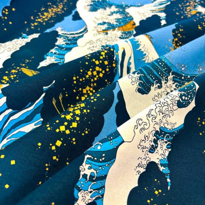 Coupon Tissu Japonais - Grande Vague Hokusai Bleu Marine - NAKA FABRICS Tissus Naka Fabrics 