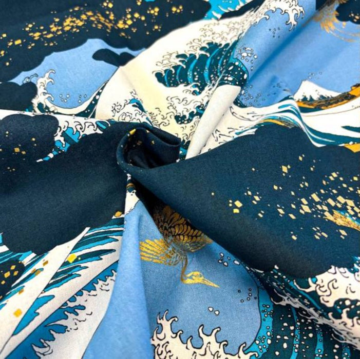 Coupon Tissu Japonais - Grande Vague Hokusai Bleu Marine - NAKA FABRICS Tissus Naka Fabrics 