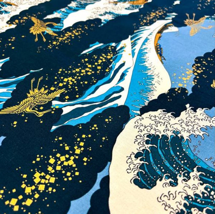 Coupon Tissu Japonais - Grande Vague Hokusai Bleu Marine - NAKA FABRICS Tissus Naka Fabrics 