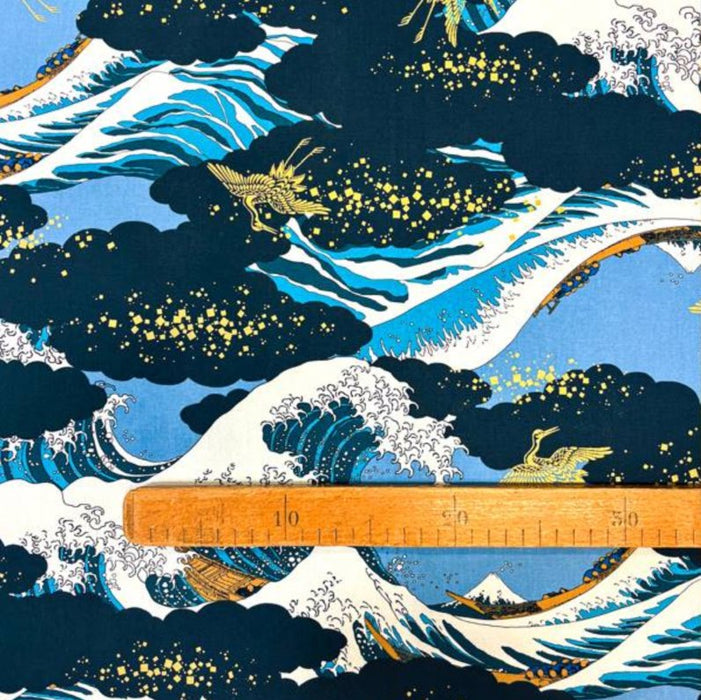 Coupon Tissu Japonais - Grande Vague Hokusai Bleu Marine - NAKA FABRICS Tissus Naka Fabrics 