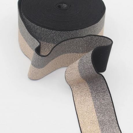 Élastique gris/lurex or - Taille 40mm Rubanerie 3Bcom 