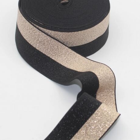 Élastique noir/lurex or - Taille 40mm Rubanerie 3Bcom 