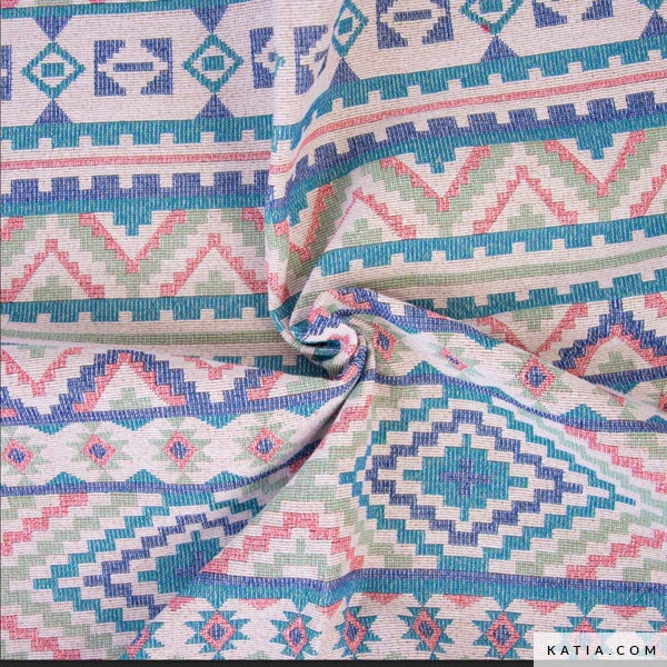 Ethnic Jacquard Aqua Jacquard Tissus Katia 