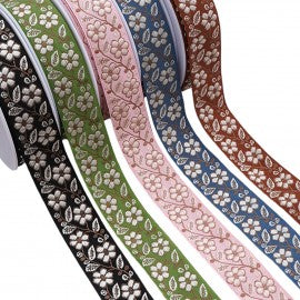 Galon jacquard fleurs et feuilles- Taille 25mm