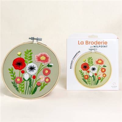 KIT BRODERIE AVEC TAMBOUR 15 CM - BOUQUET CHAMPETRE Broderie MILPOINT 