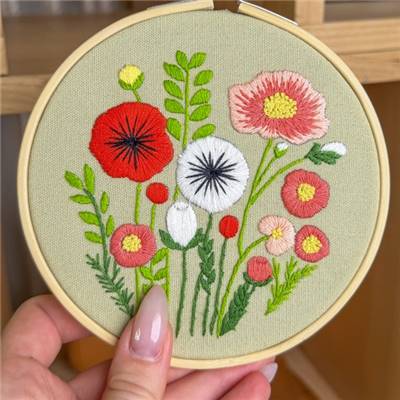 KIT BRODERIE AVEC TAMBOUR 15 CM - BOUQUET CHAMPETRE Broderie MILPOINT 