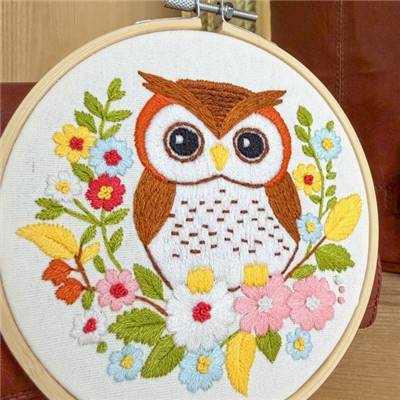 KIT BRODERIE AVEC TAMBOUR 15 CM - CHOUETTE FLEURIE Broderie MILPOINT 