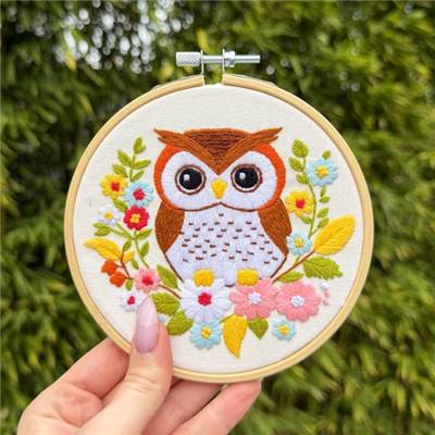 KIT BRODERIE AVEC TAMBOUR 15 CM - CHOUETTE FLEURIE Broderie MILPOINT 