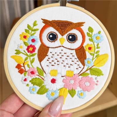 KIT BRODERIE AVEC TAMBOUR 15 CM - CHOUETTE FLEURIE Broderie MILPOINT 
