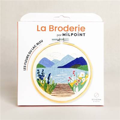 KIT BRODERIE AVEC TAMBOUR 15 CM - LES FLEURS DU LAC BLEU Broderie MILPOINT 