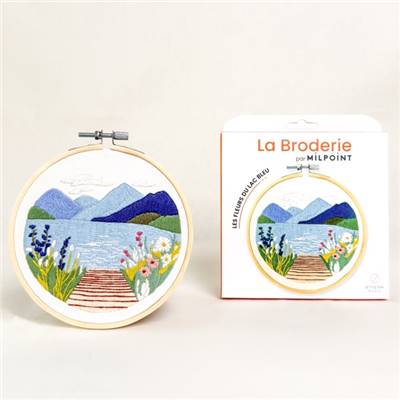 KIT BRODERIE AVEC TAMBOUR 15 CM - LES FLEURS DU LAC BLEU Broderie MILPOINT 