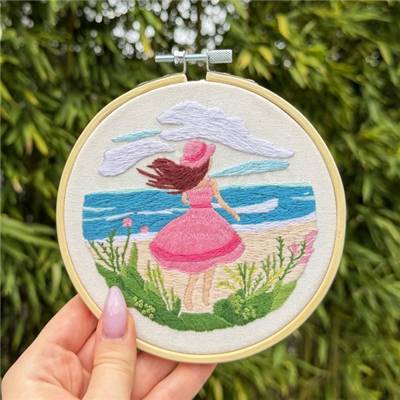 KIT BRODERIE AVEC TAMBOUR 15 CM - SOUVENIRS DE PLAGE Broderie MILPOINT 