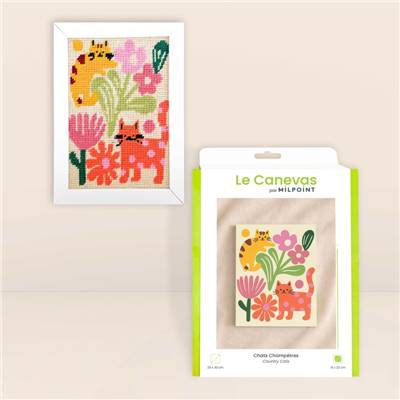 KIT CANEVAS COMPLET - DESSIN 15 X 20 CM - CHATS CHAMPETRES Broderie MILPOINT 
