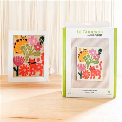 KIT CANEVAS COMPLET - DESSIN 15 X 20 CM - CHATS CHAMPETRES Broderie MILPOINT 