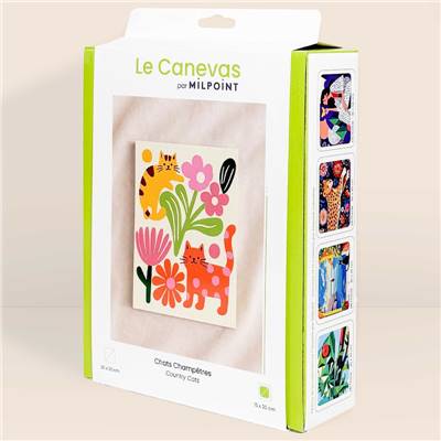 KIT CANEVAS COMPLET - DESSIN 15 X 20 CM - CHATS CHAMPETRES Broderie MILPOINT 