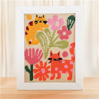 KIT CANEVAS COMPLET - DESSIN 15 X 20 CM - CHATS CHAMPETRES Broderie MILPOINT 
