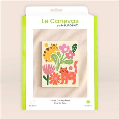 KIT CANEVAS COMPLET - DESSIN 15 X 20 CM - CHATS CHAMPETRES Broderie MILPOINT 
