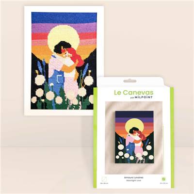 KIT CANEVAS COMPLET - DESSIN 20 X 30 CM - AMOURS LUNAIRES Broderie MILPOINT 