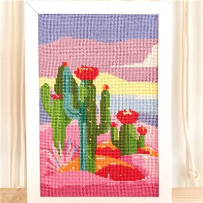 KIT CANEVAS COMPLET - DESSIN 20 X 30 CM - LE RIVAGE DES CACTUS Broderie MILPOINT 