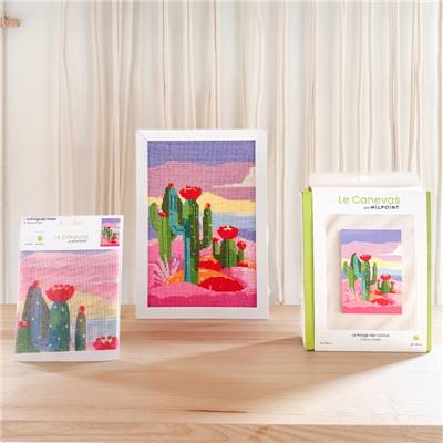 KIT CANEVAS COMPLET - DESSIN 20 X 30 CM - LE RIVAGE DES CACTUS Broderie MILPOINT 