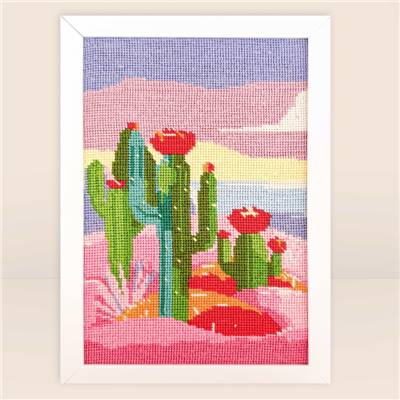 KIT CANEVAS COMPLET - DESSIN 20 X 30 CM - LE RIVAGE DES CACTUS Broderie MILPOINT 