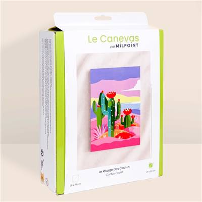 KIT CANEVAS COMPLET - DESSIN 20 X 30 CM - LE RIVAGE DES CACTUS Broderie MILPOINT 