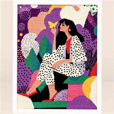 KIT CANEVAS COMPLET - DESSIN 40 X 50 CM - LA FEMME AU PAPILLON Broderie MILPOINT 