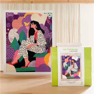 KIT CANEVAS COMPLET - DESSIN 40 X 50 CM - LA FEMME AU PAPILLON Broderie MILPOINT 