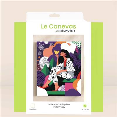 KIT CANEVAS COMPLET - DESSIN 40 X 50 CM - LA FEMME AU PAPILLON Broderie MILPOINT 