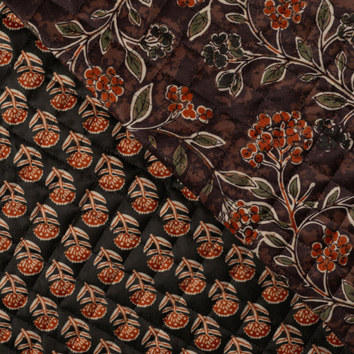 Matelassée Flowers & Leaves Dark Brown Tissus Quality Textiles 