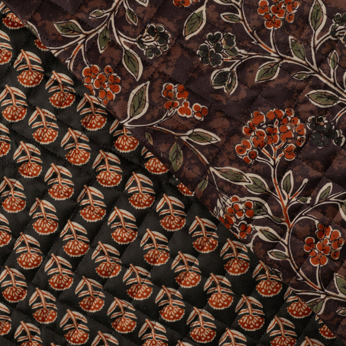 Matelassée Flowers & Leaves Dark Brown Tissus Quality Textiles 