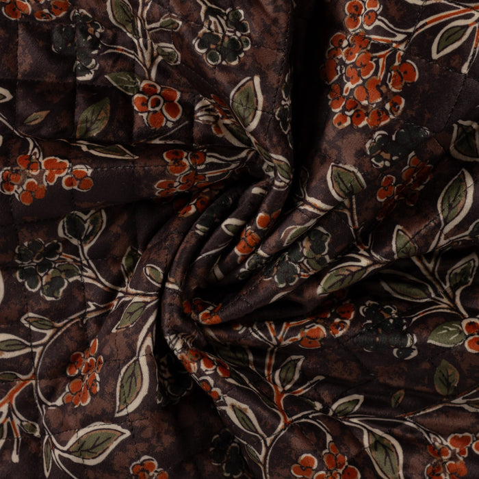 Matelassée Flowers & Leaves Dark Brown Tissus Quality Textiles 