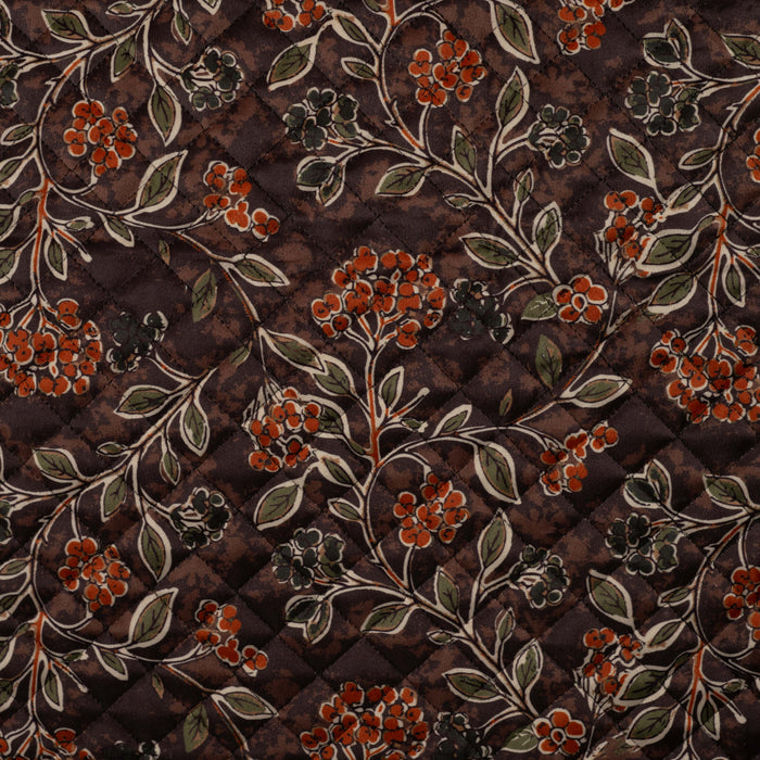 Matelassée Flowers & Leaves Dark Brown Tissus Quality Textiles 
