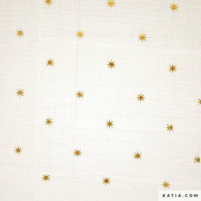 Mousseline douce avec des étoiles dorées Tissus Katia 