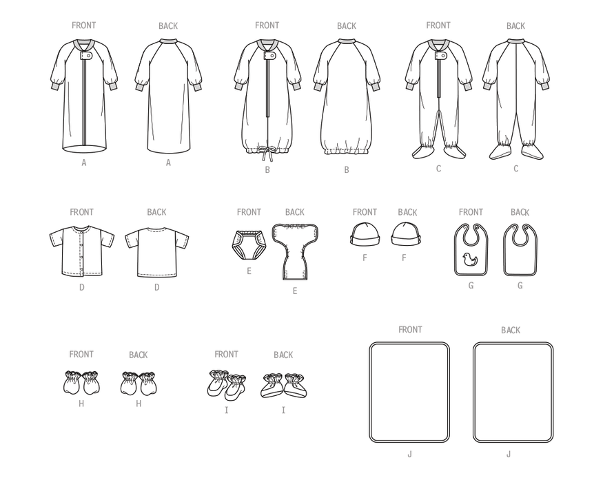 Patron Butterick - Bavoir, Chapeau, Chausson, Chemise, Combinaison, Couverture, Moufles Patron Butterick 