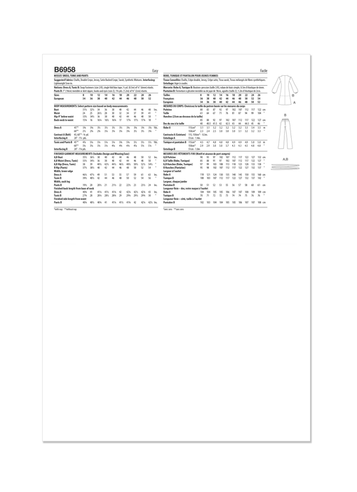 Patron Butterick - Ceinture, Haut, Pantalon, Robe, Tunique Patron Butterick 