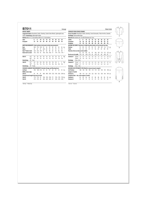 Patron Butterick - Chemise, Haut Patron Butterick 