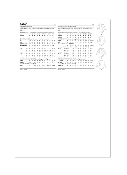 Patron Butterick - Chemise Patron Butterick 