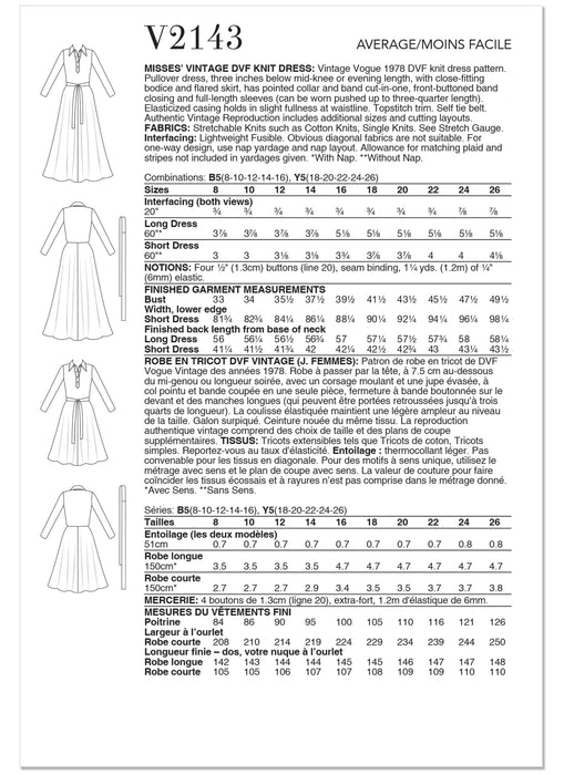 Patron Diane Von Furstenberg - Ceinture, Corsage, Jupe, Robe Patron Vogue 