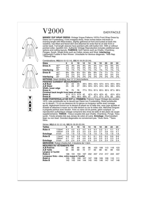 Patron Diane Von Furstenberg - Corsage, Jupe, Robe Patron Vogue 