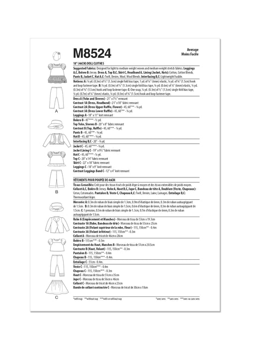 Patron Laura Ashley - Boléro, Chapeau, Haut, Jupe, Pantalon, Robe, Veste, Bandeau, Vêtement pour poupée Patron McCall's 