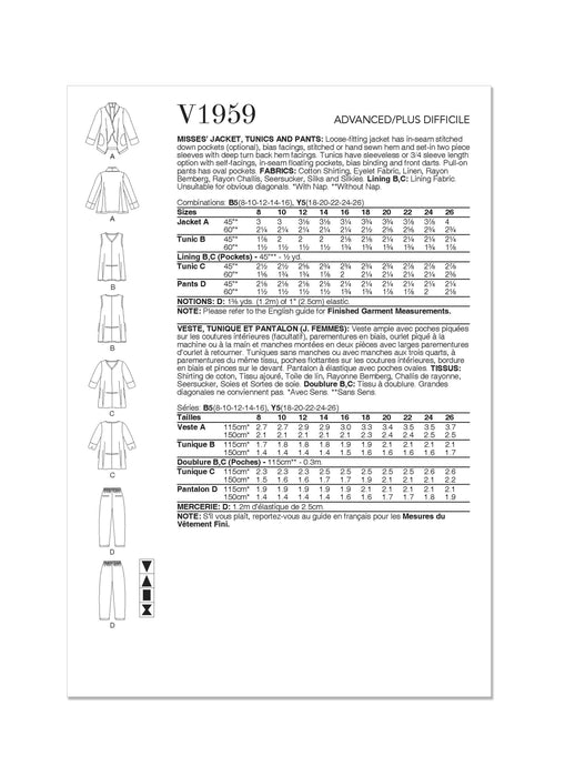 Patron Marcy Tilton - Pantalon, Tunique, Veste Patron Vogue 