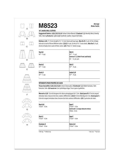 Patron McCall's - Haut, Jupe, Pantalon, Short, Veste, Vêtement pour poupée Patron McCall's 