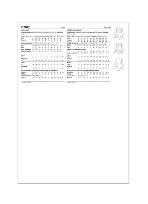 Patron Palmer/Pletsch Tammie Pon - Veste Patron Butterick 