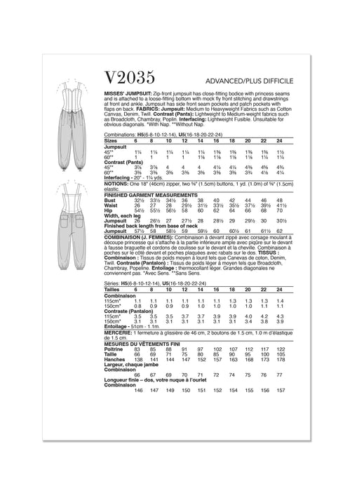 Patron Rachel Comey - Combinaison, Corsage, Pantalon Patron Vogue 